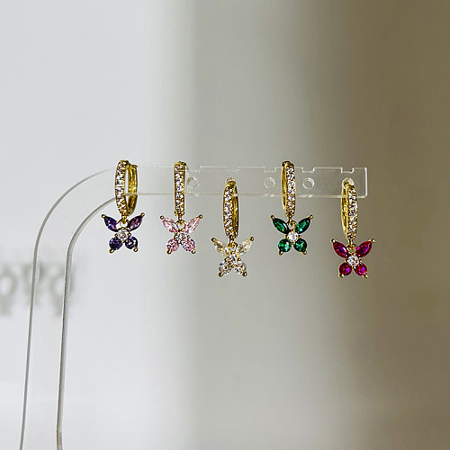 1 Paar elegante, süße Schmetterlings-Ohrringe mit Inlay-Kupfer-Zirkon-Vergoldung und 18-Karat-Vergoldung