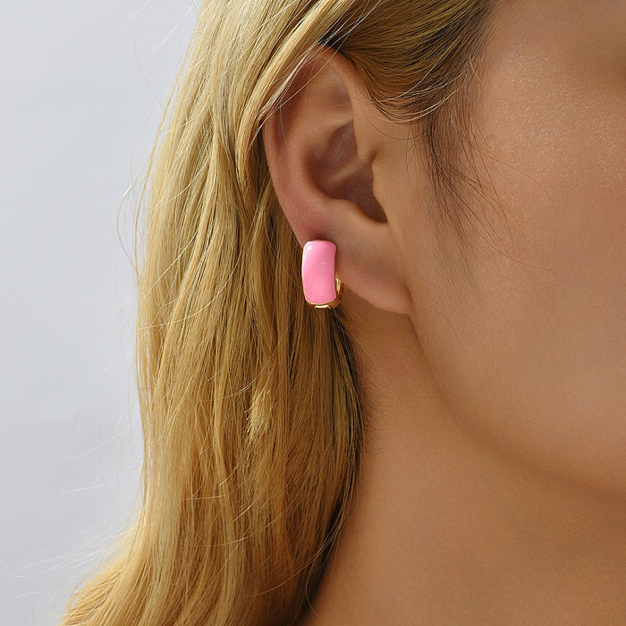 Simple Style Round Copper Hoop Earrings Enamel Copper Earrings 1 Pair