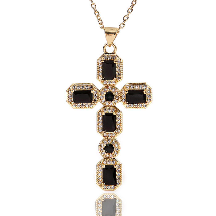 Fashion Cross Copper Pendant Necklace Metal Chain Zircon Copper Necklaces