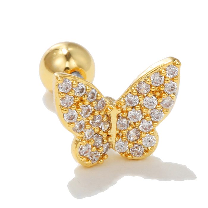 Fashion Dinosaur Butterfly Brass Inlay Zircon Ear Studs 1 Piece
