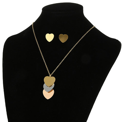 Collier avec pendentif en forme de cœur en acier inoxydable, mode européenne et américaine, boucles d'oreilles, chaîne de clavicule, ensemble de cœur