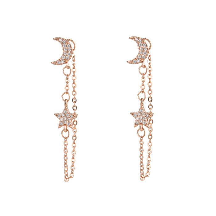 Classic Star Moon Hollow Chain Butterfly Buckle Copper Stud Earrings Wholesale