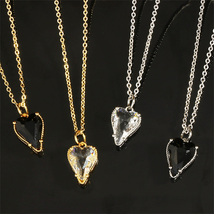 Elegant Sweet Heart Shape Copper Plating Inlay Zircon 18K Gold Plated Pendant Necklace