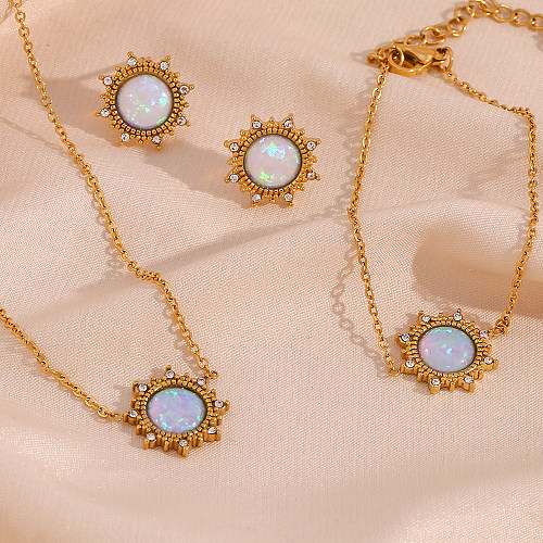 Estilo vintage estilo simples estilo clássico geométrico aço inoxidável 18k banhado a ouro feminino pulseiras brincos colar