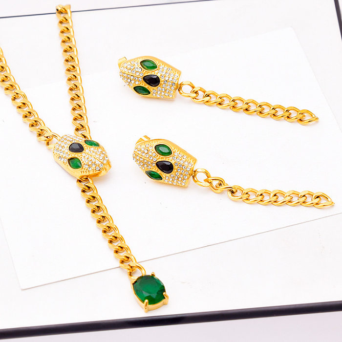 Simple Style Snake Titanium Steel Plating Inlay Zircon Gold Plated Earrings Necklace