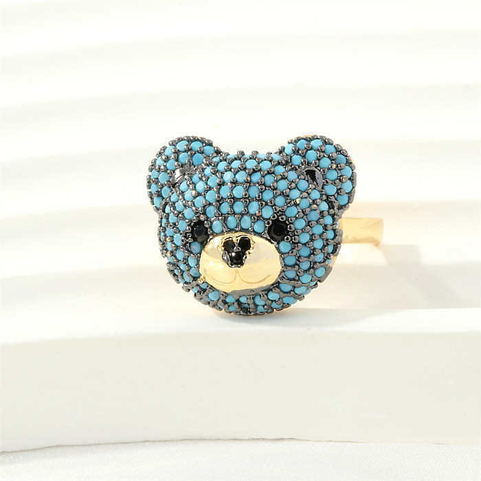 Cute Simple Style Bear Copper Plating Inlay Zircon 18K Gold Plated Open Rings