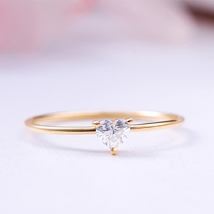 Simple Style Heart Shape Copper Plating Inlay Artificial Gemstones 18K Gold Plated Rings