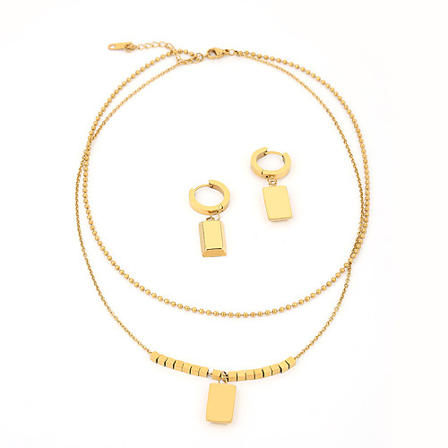 Collar de pendientes chapado en oro de 14 quilates con revestimiento de acero de titanio geométrico de estilo romano de estilo simple