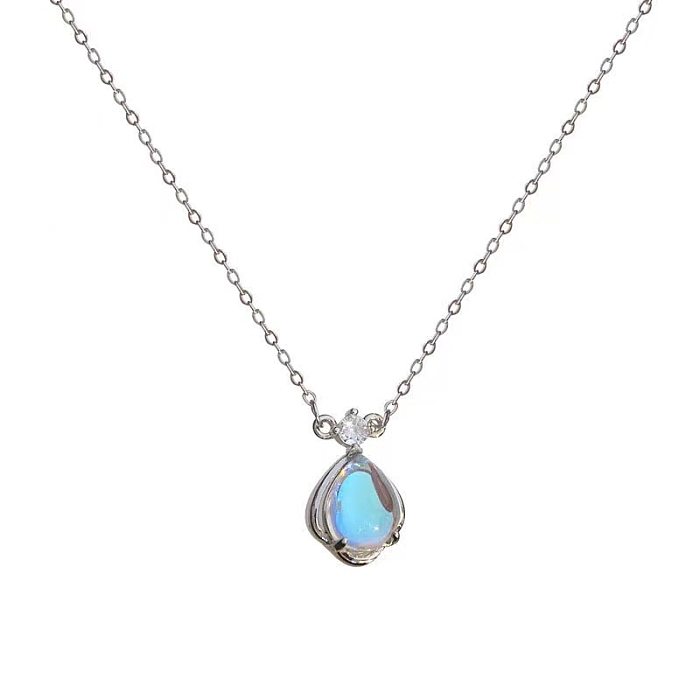 1 Piece Simple Style Water Droplets Copper Plating Inlay Moonstone Zircon Pendant Necklace