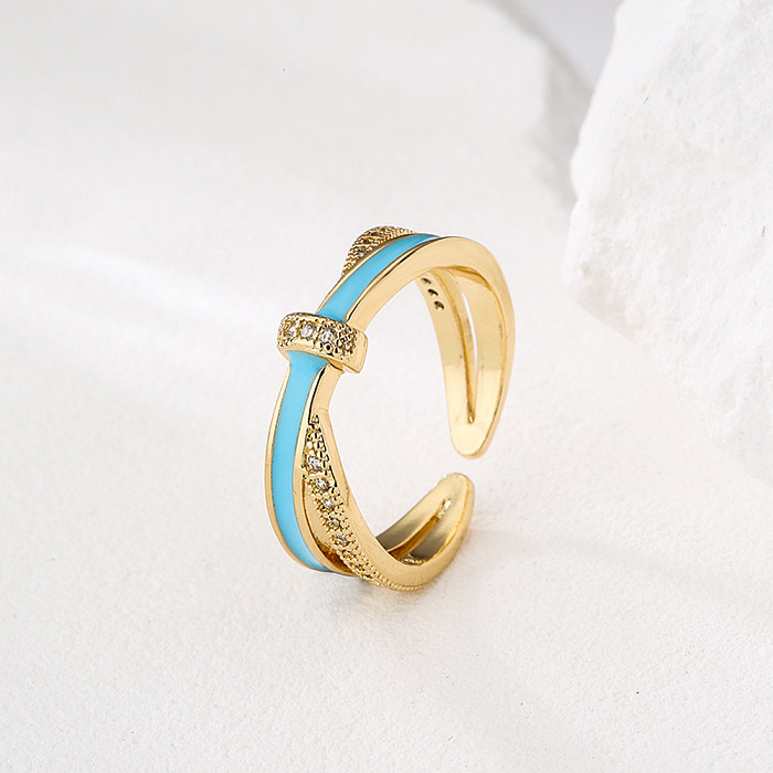 Mode Geometrische Kupfer Offener Ring Emaille Vergoldet Zirkon Kupfer Ringe