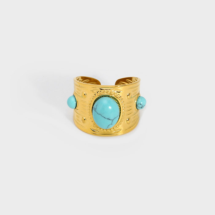 Anéis abertos banhados a ouro com revestimento geométrico de aço inoxidável estilo vintage