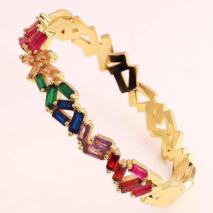 Glam Multicolor Star Rectangle Copper 18K Gold Plated Zircon Bangle In Bulk