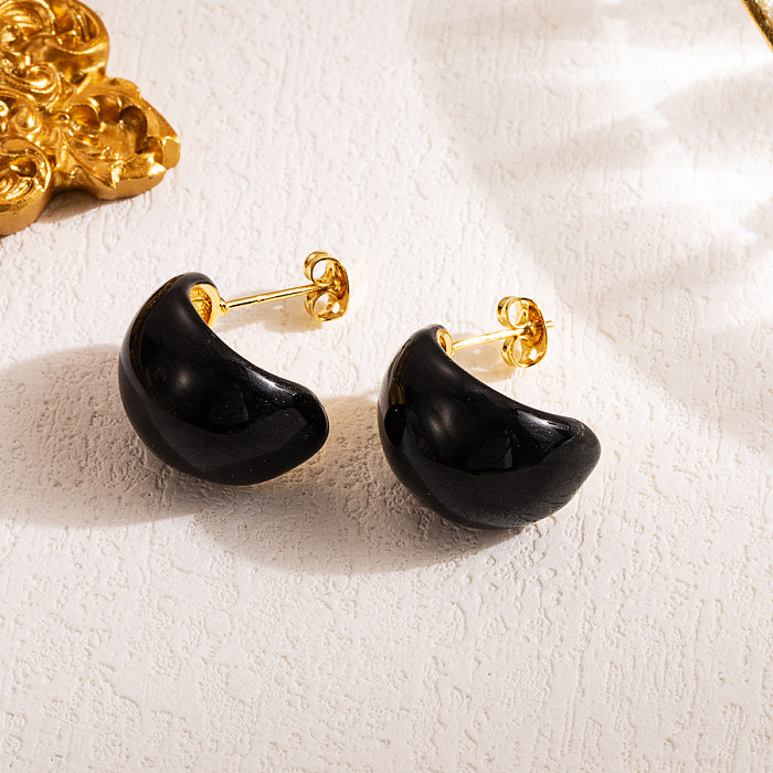 1 paire de clous d'oreilles en cuivre émaillé en forme de C, Style Simple, plaqué or 18 carats