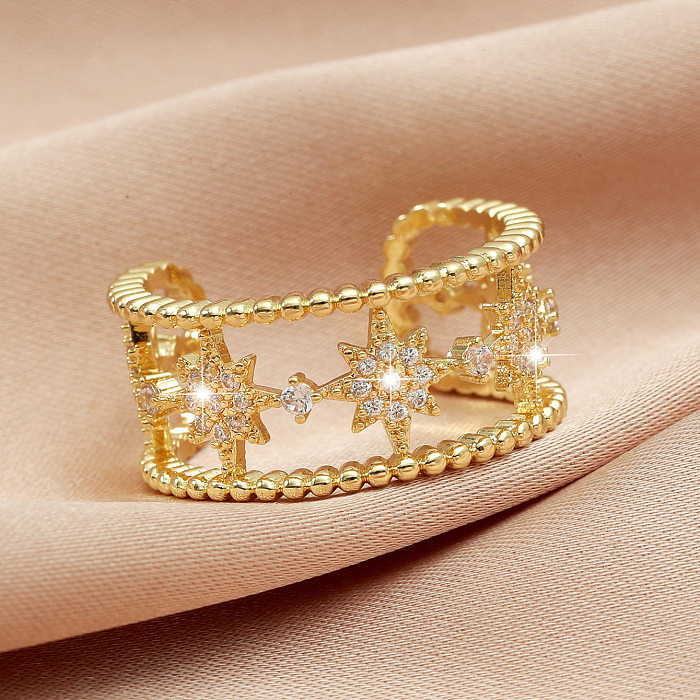 Nova moda estrela de oito pontas micro-incrustada zircão anel de cauda de cobre joias por atacado