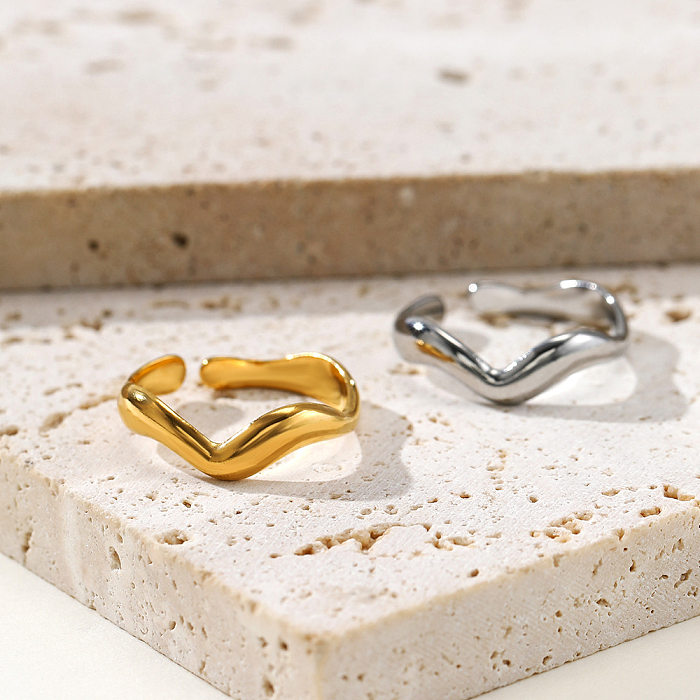 Glam luxueux anneaux ouverts géométriques irréguliers plaqués en acier inoxydable plaqué or et argent