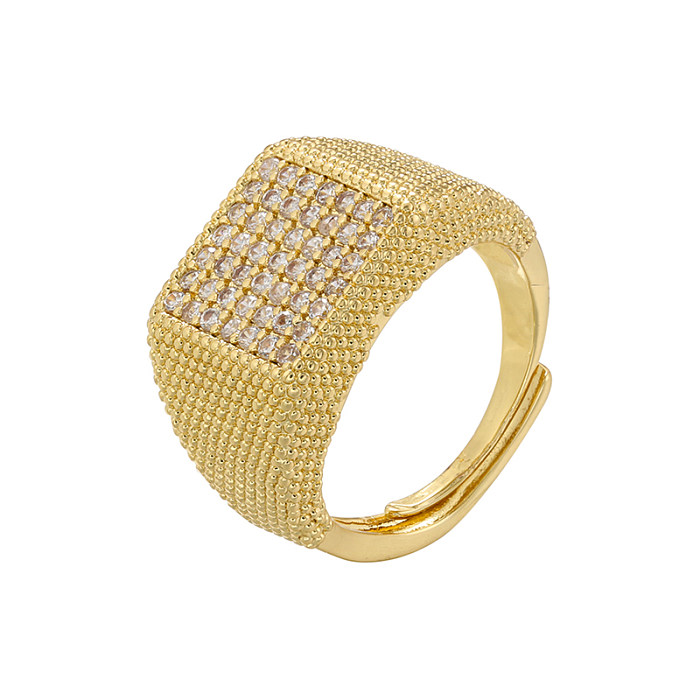 Elegante brilhante cor sólida chapeamento de cobre embutimento zircão 18K anéis abertos banhados a ouro