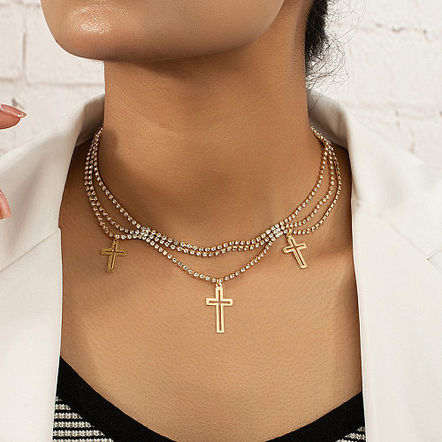Damen-Kreuz-Kupfer-Anhänger-Halskette mit künstlichen Edelsteinen in großen Mengen