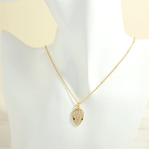 Simple Style Commute Snake Copper Plating Inlay Zircon 18K Gold Plated Pendant Necklace