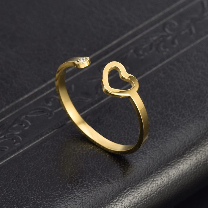 Sweet Heart Shape Titanium Steel Zircon Open Ring In Bulk