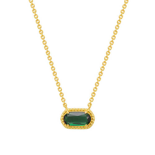 IG Style Oval Copper Plating Inlay Turquoise Zircon 18K Gold Plated Pendant Necklace