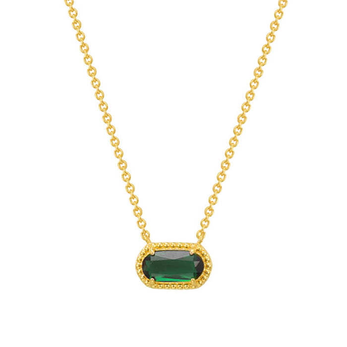 IG Style Oval Copper Plating Inlay Turquoise Zircon 18K Gold Plated Pendant Necklace