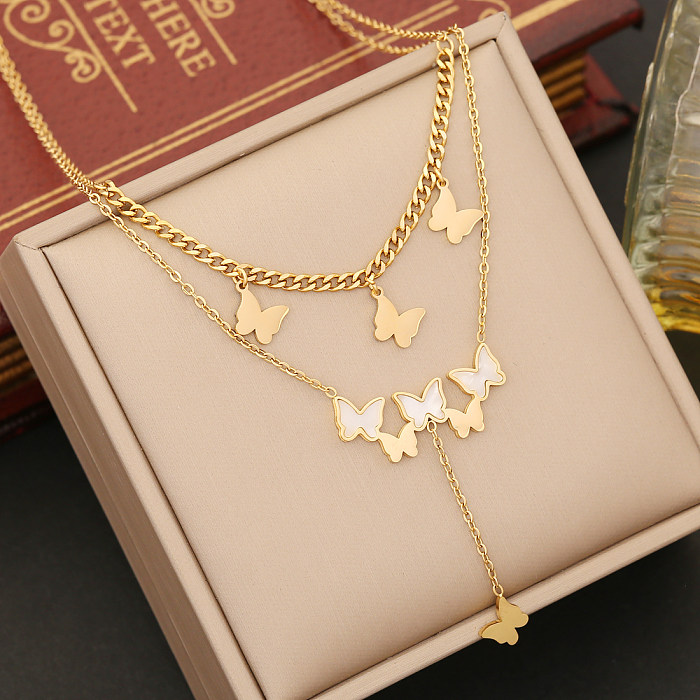 Elegant Butterfly Stainless Steel Layered Plating Inlay Shell Bracelets Earrings Necklace