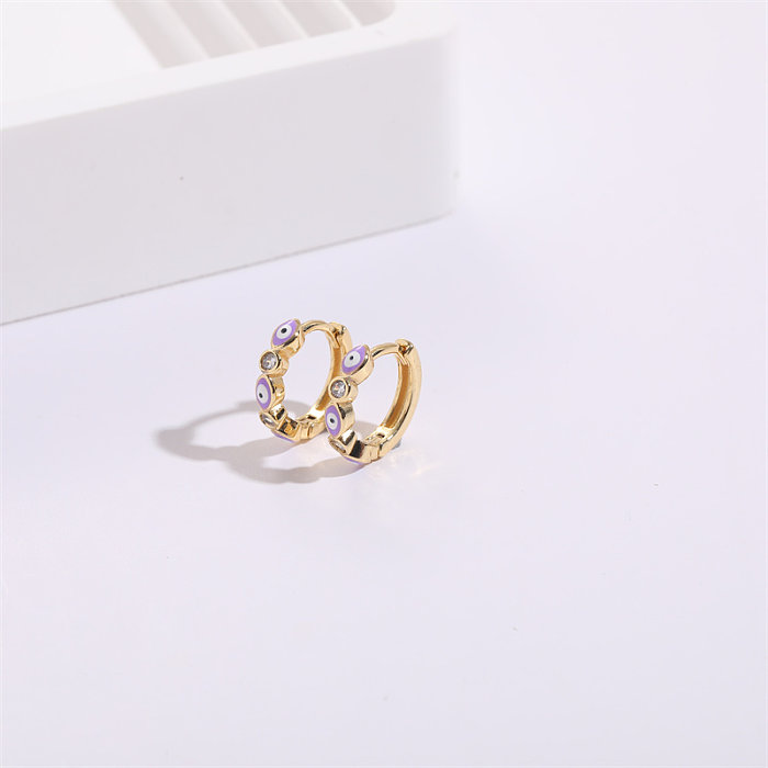 Elegant Devil'S Eye Copper Gold Plated Zircon Hoop Earrings 1 Pair