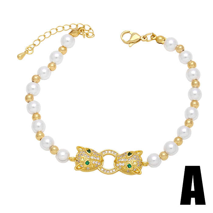 Streetwear Animal Heart Shape Imitation Pearl Copper Beaded Plating Inlay Zircon 18K Gold Plated Bracelets