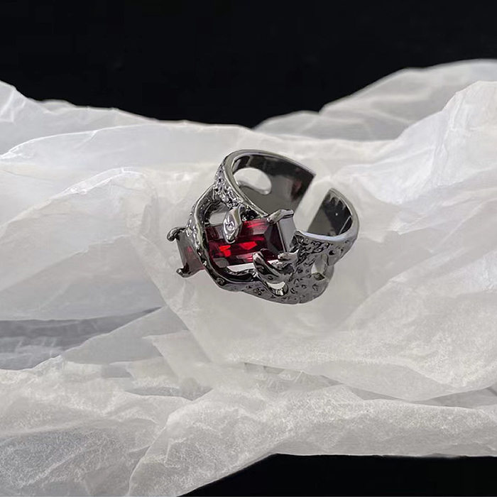 Hip-hop punk streetwear geométrico cobre chapeamento incrustação de pedras preciosas artificiais anel aberto