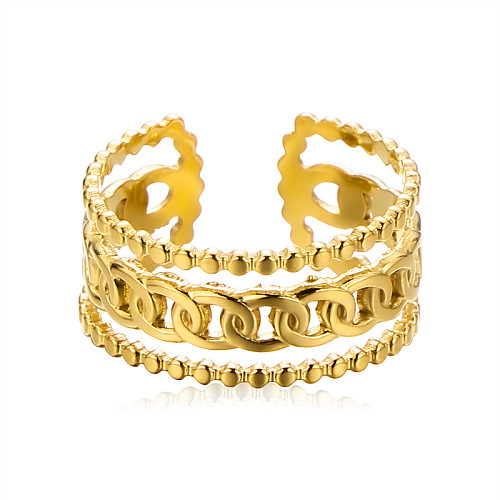 Atacado estilo IG doce oval banhado em aço inoxidável anéis abertos banhados a ouro