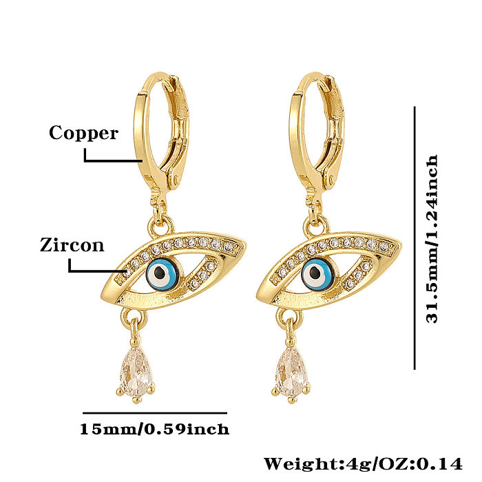 1 Pair Simple Style Devil'S Eye Inlay Copper Zircon Drop Earrings