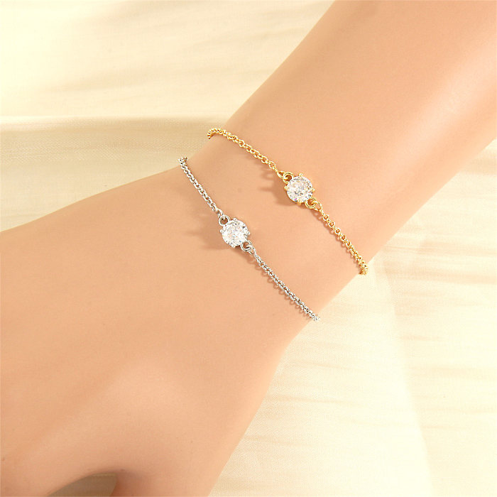 Luxurious Simple Style Shiny Round Copper Plating Inlay Zircon 18K Gold Plated Bracelets