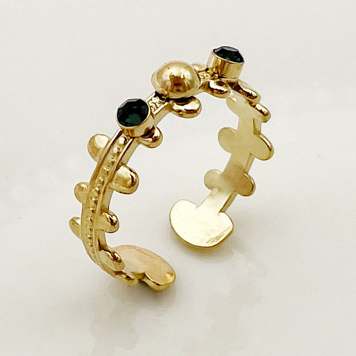 Casual Vintage Style Roman Style Geometric Stainless Steel Plating Inlay Zircon Gold Plated Open Rings