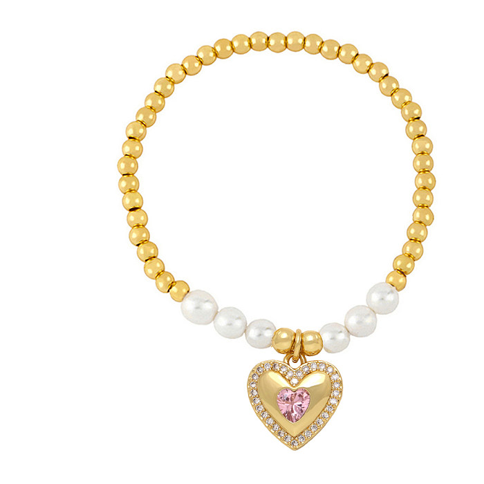 1 pieza INS estilo forma de corazón cobre perla chapado incrustaciones pulseras de circón