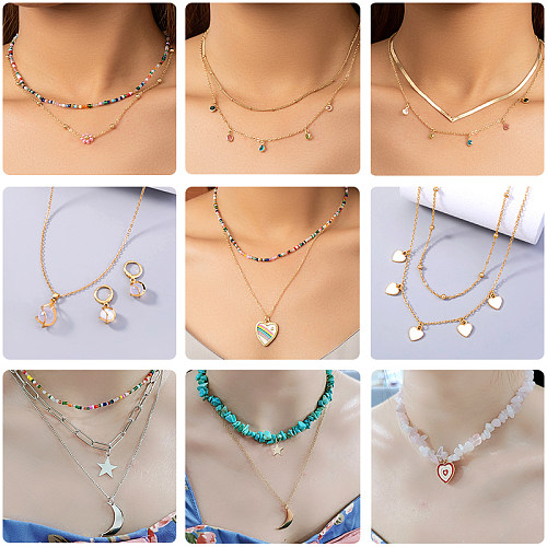 Classic Style Star Moon Heart Shape Copper Inlay Zircon Layered Necklaces 1 Piece