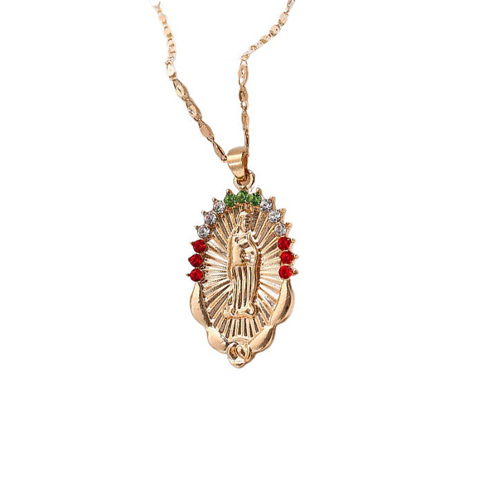 Colar com pingente de strass em liga de cobre em forma de coração estilo étnico retrô Virgem Maria a granel