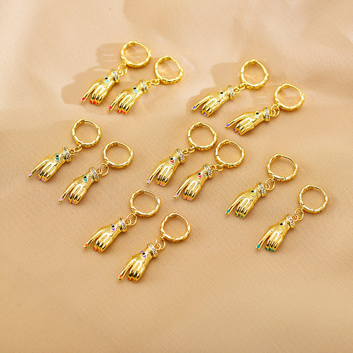 1 Pair Simple Style Commute Palm Plating Inlay Copper Diamond Gold Plated Drop Earrings