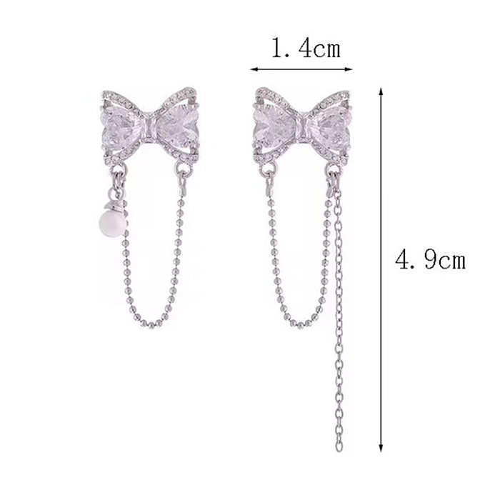 1 Pair French Style Simple Style Commute Bow Knot Plating Inlay Copper Zircon White Gold Plated Drop Earrings