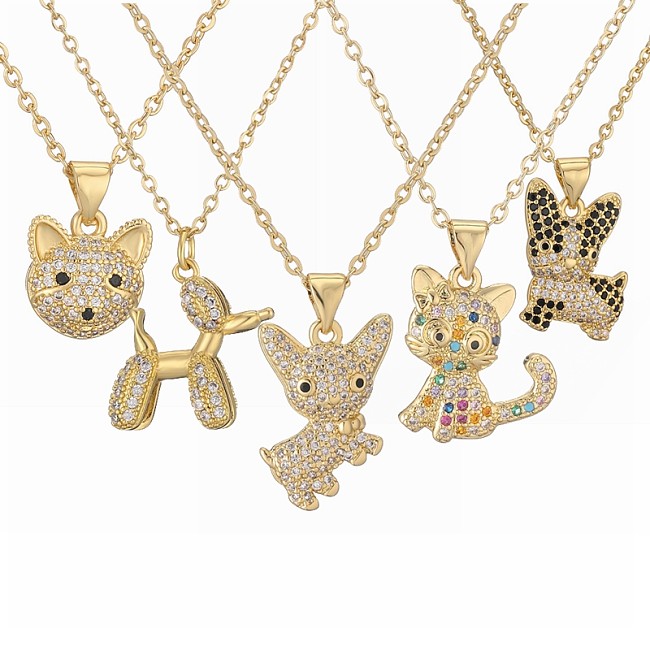 IG Style Simple Style Dog Cat Copper Plating Inlay Zircon Gold Plated Pendant Necklace