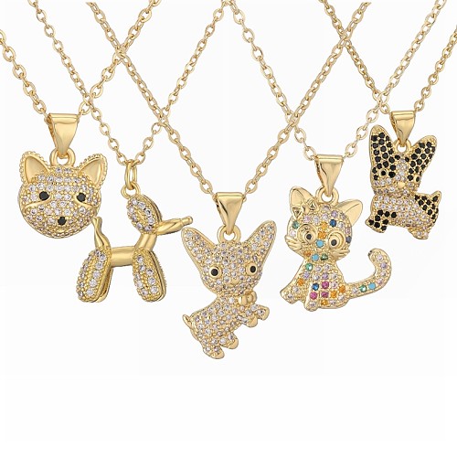 IG Style Simple Style Dog Cat Copper Plating Inlay Zircon Gold Plated Pendant Necklace