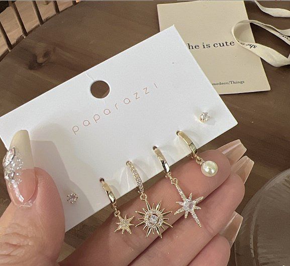 Simple Style Star Copper Inlay Zircon Drop Earrings