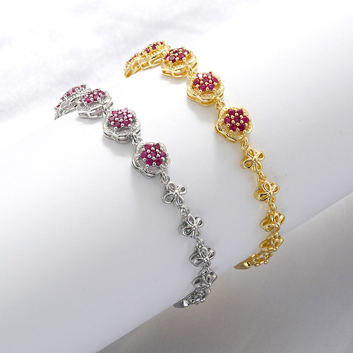Elegant Luxurious Four Leaf Clover Flower Copper Plating Inlay Zircon 18K Gold Plated Bracelets