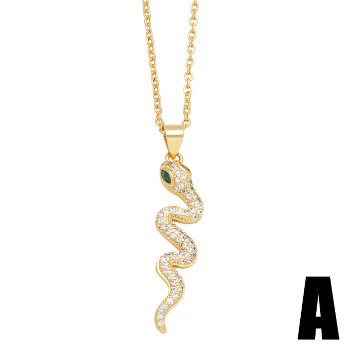 Hip-Hop Snake Copper Plating Inlay Zircon 18K Gold Plated Pendant Necklace