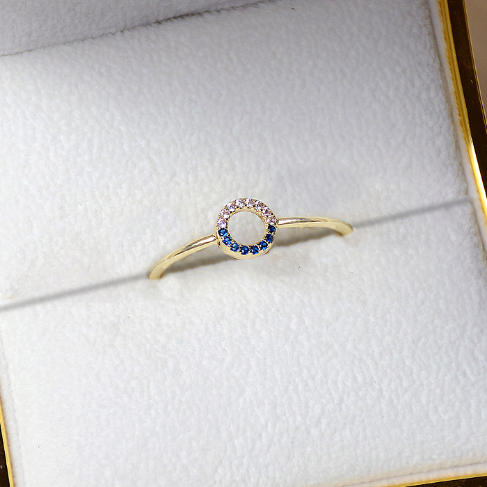 Anéis de cobre redondos da moda banhados a ouro zircão oco anéis de cobre 1 peça