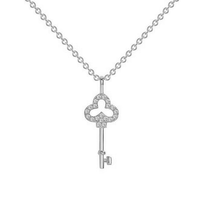 Fashion Key Copper Inlay Rhinestones Pendant Necklace