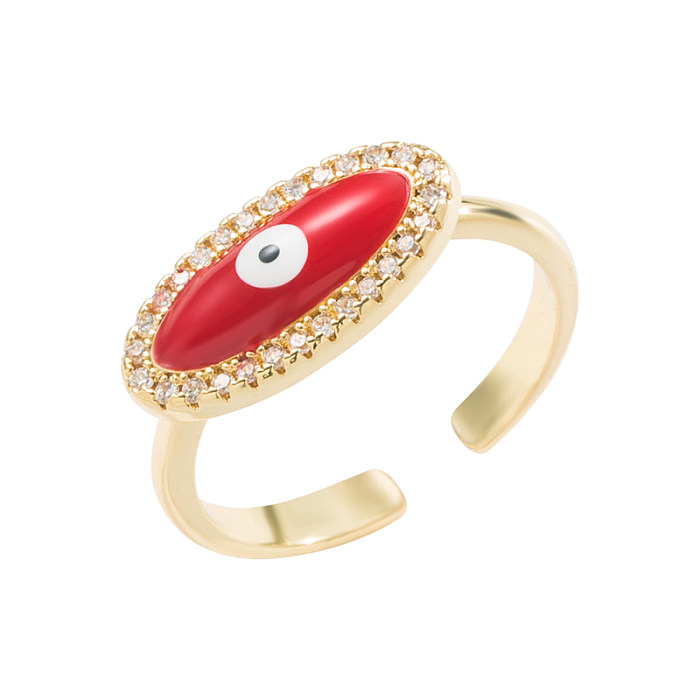 1 Piece Fashion Eye Copper Enamel Plating Inlay Rhinestones Open Ring