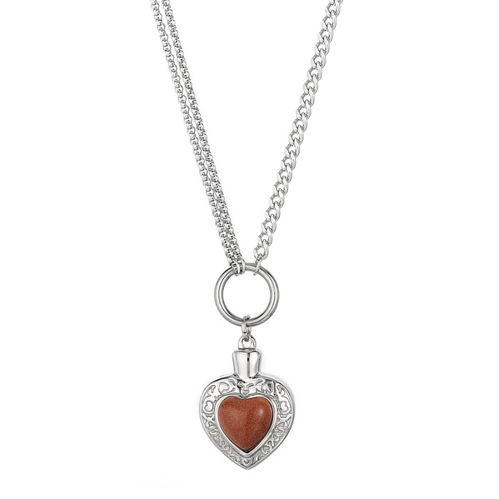 Fashion Heart Shape Stainless Steel Inlay Opal Bracelets Necklace