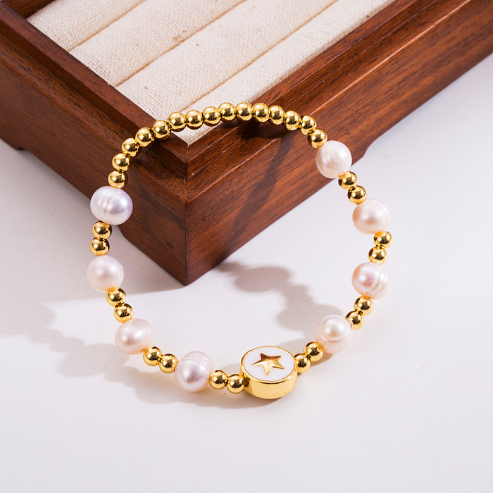 1 pieza de moda Cruz Luna forma de corazón cuerda con cuentas de cobre pulseras trenzadas