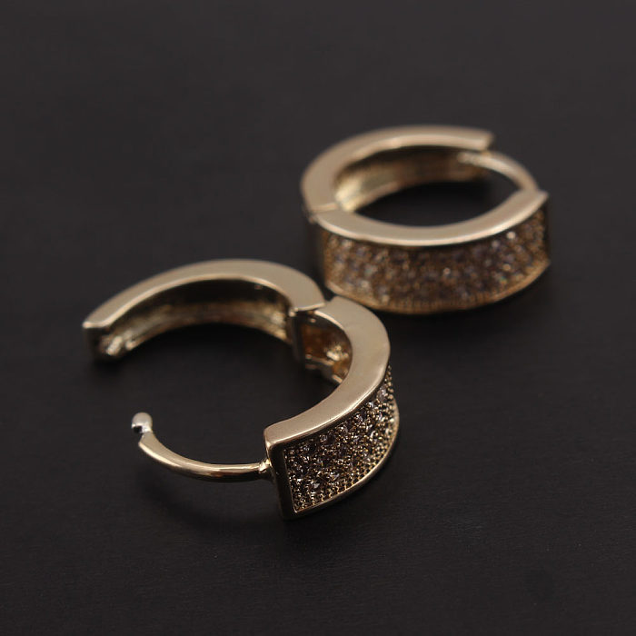 1 par de pendientes chapados en oro con incrustaciones de cobre y circonitas estilo Simple estilo IG
