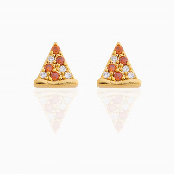 Fashion Geometric Coke Hamburger Brass Inlaid Zircon Ear Studs 1 Pair